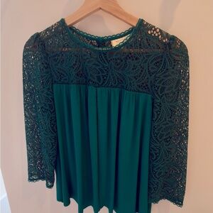 Elegant Emerald Green Lace Women's Top Anthropologie